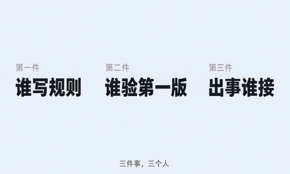 文字卡：谁写规则、谁验第一版、出错谁接